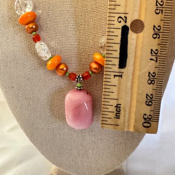 Sterling Silver 925 Multi-Gemstone Fall Statement Necklace Quartz Beads 15-17" - Picture 3 of 7